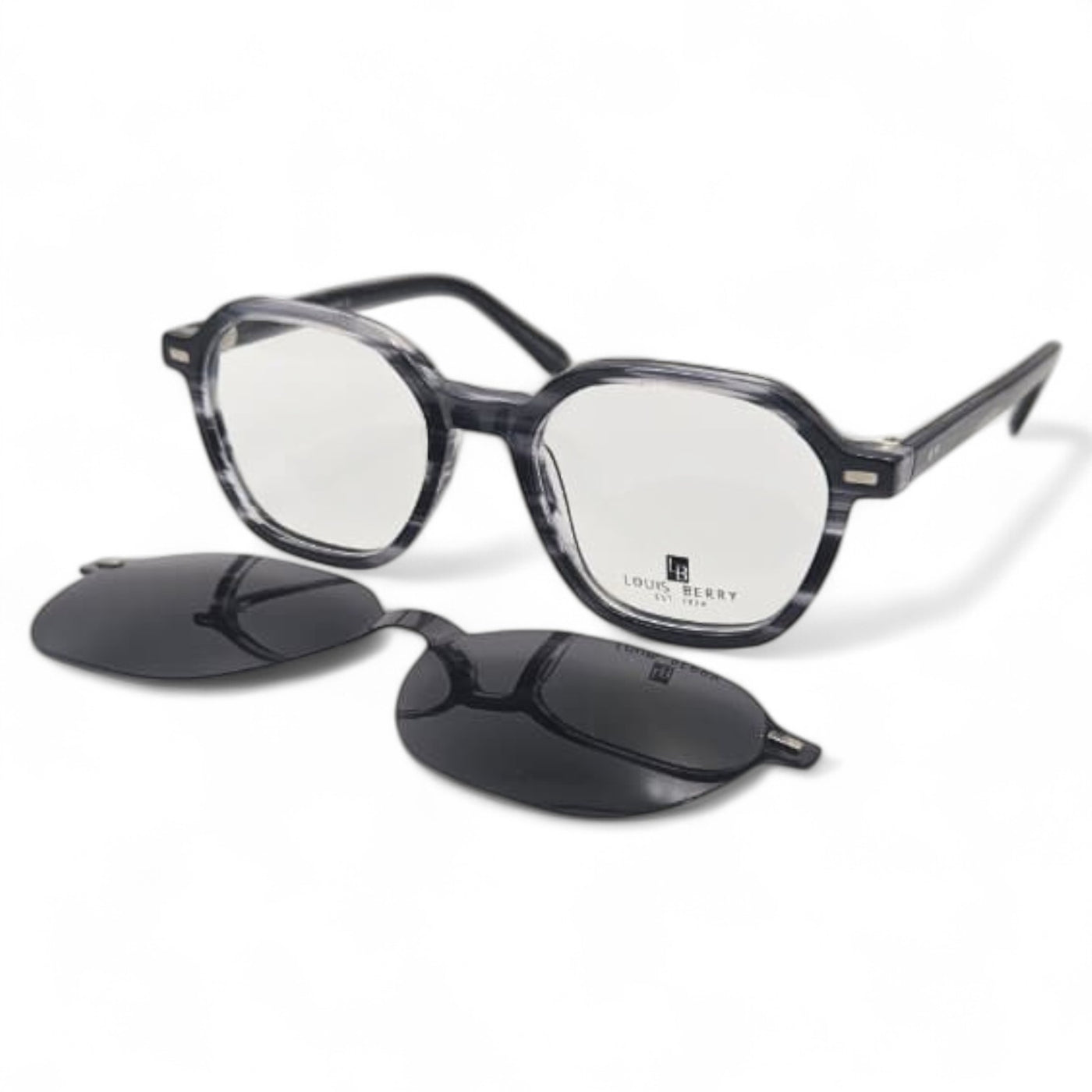 Lunettes à clips unisex: LOUIS BERRY G5568 Marbré Gris Noir /noir